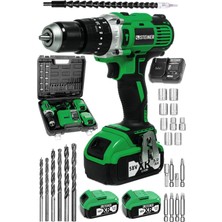 Germany Technology Darbeli 13MM 58 V 5 Ah Çift Xr Akülü Şarjlı Vidalama Matkap Yeşil + Set