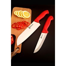 Sürlaz Red Santoku Şef Bıçak Seti Mutfak Bıçağı 2'li