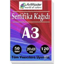 A3 Sertifika Kağıdı 50 Adet 120 Gram Kalın Fotokopi Kağıdı Tüm Yazıcılara Uyumlu 29.7X42 C