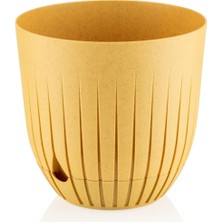 Çizgi Saksı Plastik Delikli Tabaklı Çiçek Saksısı (1 Adet, Sarı, 5 Litre)