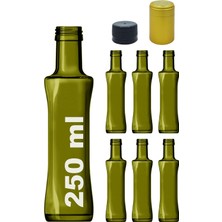 Kalın Cam Şişe Seti, 250 Ml, Yağdanlık Akıtıcılı Kapaklı, Yağlık ve Sirkelik, Kapüşonl