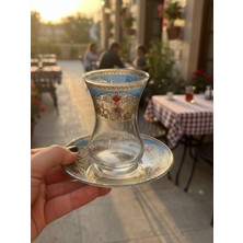 Topkapı 6 Kişilik Çay Seti, French Press Hediyeli, 9 Farklı Osmanlı Desenli Çay Bardağı Tak�