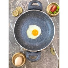 Biodata 22 cm Çift Kulp Gri Granit Omlet/sahan Tava Seti Süper Kalınlık Yanmaz Yapışmaz Tava