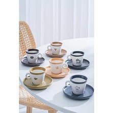 Gndz Home Acar RX-08474 Ruby Karışık Renkli 6'lı Kahve Fincan Takımı