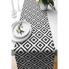 Gndz Home Pelangi Siyah Baklava Geometrik Desen Leke Tutmaz Kumaş Salon Mutfak Masa Değişik Ranır Modelleri Runner, Beyaz 40 x 140