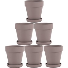 Gri Terra Cotta Tencere Tabağı ile - 6'li Paket Küçük Pişmiş Toprak Saksı Kil Saksıları 4'