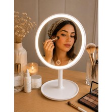 LED Işıklı Makyaj Aynası Dokunmatik Masaüstü Kozmetik Aynası Şarjlı Beyaz