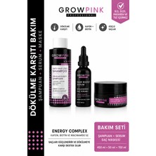 Growpink Dökülme Karşıtı Saç Bakım Seti - Şampuan 400ml + Serum 50ml + Maske | Biotin & Kafein Etkili Güçlendirici Set