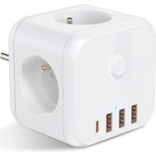 3 Ac Priz Soketli 3 Usb+Type-C Akım Korumalı, 7 In 1 Priz, 16A Maks, 4000W