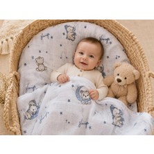 %100 Pamuk Müslin Bebek Örtüsü – Çok Amaçlı Müslin Battaniye - 100 x 100 cm (Mavi-Beyaz)