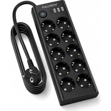 Çoklu Priz 10'lu Grup Priz Usb'li (3x Usb-A, 1x Usb-C), 3680W 16A, 2 Metre Kablo, Topraklı Uzatma