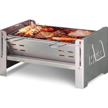 Katlanır Mangal, Paslanmaz Çelik, Barbekü Kömür Mangalı, Izgaralı, Portatif Taşınabilir Pra