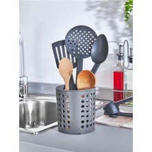 Gndz Home Plastik Silindir Dik Kaşıklık & Tezgah Üstü Düzenleyici & Servis Standı, Antrasit