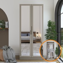 Rani Mobilya Rani BA365 Gardırop Aynalı 2 Kapaklı Raflı 2 Askılı Elbise Dolabı Kumtaşı