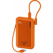 Fulltech Aura Akse Copper Style Prime Alloy Series 10000 Mah 20W Fast Wireless Powerbank - Bakır Görünümlü Çift Dahili Örgülü Kablolu (Usb-C + Lightning) LCD Göstergeli Hızlı Şarj Cihazı