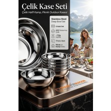 6'li Paslanmaz Çelik Derin Kase Seti 17 Cm, Kırılmaz Çorba & Yemek Tası, Hafif Kamp, Piknik Out