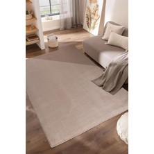 Düz Kahverengi Peluş Halı - Kaymaz Tabanlı, Yumuşak Dokulu, Makinede Yıkanabilir, Salon & Otur