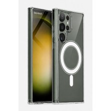 Bzontech Samsung Galaxy S23 Ultra Uyumlu Yumuşak Magsafe Kablosuz Şarj Destekli Şeffaf Kılıf Kamera Için Yükseltilmiş Çerçeve