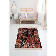 Theclouds Patchwork Gül Desenli Dijital Baskı Yıkanabilir Kaymaz Taban Kilim, 80 x 500