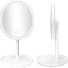 Işıklı Makyaj Aynası, Dokunmatik Kontrol, USB Şarjlı, Masa Üstü, Beyaz (Oval)