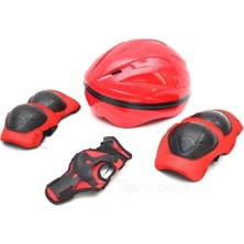 Çocuk Kask Dizlik Dirseklik Eldiven Koruyucu Set 7 Parça, Kırmızı