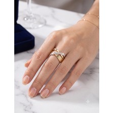 Xuping Jewelry Xuping Zirkon Taşlı Çapraz Geçişli Çoklu Bant Altın Kaplama Kadın Yüzük - 8 Numara