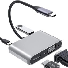 Gndz Home Nekuba 4K Usb-C To HDMI VGA Adapter, Çok Portlu Dönüştürücü, Gri, USB Flash Bellek Portu Ile, Dizüstü Bilgisayar Için