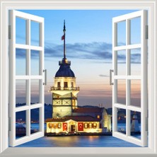 Renas Store Pencere Poster Duvar Kağıdı Kız Kulesi Akşam Yapışkanlı Sticker
