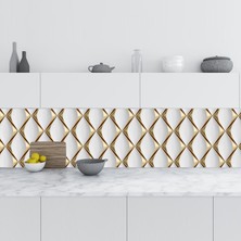 Renas Store Mutfak Tezgah Arası Folyo Fayans Kaplama Folyosu Beyaz Deri Altın Desen 60X400 cm