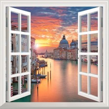 Renas Store Pencere Poster Duvar Kağıdı Venedik Akşam Yapışkanlı Sticker