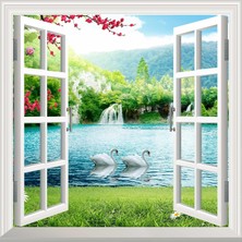 Renas Store Pencere Poster Duvar Kağıdı Şelale Kuğu Yapışkanlı Sticker