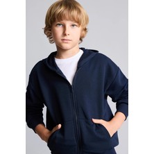 DeFacto Kapüşonlu Basic Sweatshirt Hırka Desensiz Uzun Kol %65 Pamuk Lacivert E9575A826AU