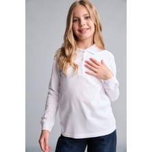 DeFacto %100 Pamuk Regular Fit Basic Pike Uzun Kollu Polo Beyaz Tişört Kız Çocuk J0010A626AU
