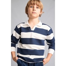 DeFacto New Regular Fit Uzun Kollu Apaş Yaka Pamuklu Lacivert Sweatshirt Erkek Çocuk H7130A826AU