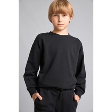 DeFacto Oversize Bisiklet Yaka Siyah Sweatshirt Erkek Çocuk H7135A826AU