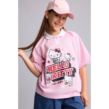 DeFacto Hello Kitty Lisanslı Relax Fit Polo Yaka Kısa Kollu Açık Pembe Tişört Kız Çocuk H4843A826SM