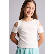 DeFacto Slim Fit Omzu Açık Fitilli Kaşkorse Kısa Kollu Tişört Kız Çocuk H7241A826SM