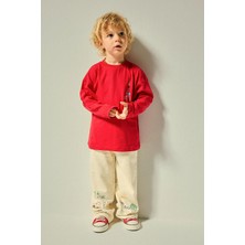 DeFacto %100 Pamuk Regular Fit Eğlenceli Baskılı Ekru Pantolon Erkek Bebek I0141A526AU