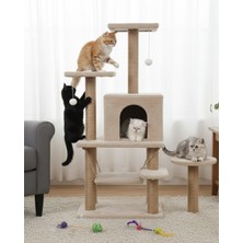 Pet Y01 Kedi Tırmalama Oyun Evi Salıncaklı Yuvalı Lüks Bej