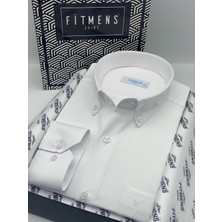 Fitmens Klasik Uzun Kol Pamuklu Yaka Düğmeli Hediye Kutulu Kolay Ütülenebilir Erkek Gömlek FS-003897 - Beyaz