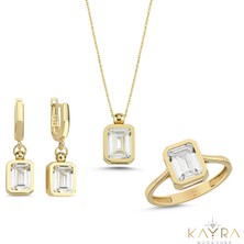 Kayra Mücevher Kuvars Taşlı Altın Takım TKM06