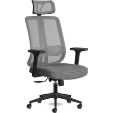 Spark Ofis Sandalyesi Baş Destekli Fileli Sırt Ergonomik Çalışma Koltuğu (Gri Siyah)