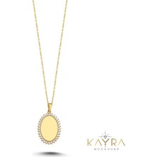 Kayra Mücevher Kenarı Taşlı Plaka Altın Kolye AKM51