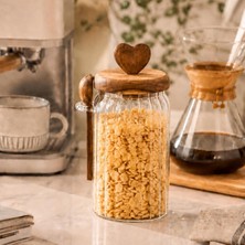 Akasya Kapaklı Cam Kavanoz 760 ml Kaşıklı | Hava Geçirmez Baharatlık Çay Kahve Şeker Saklama