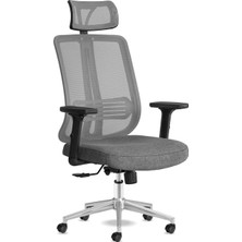 Spark Ofis Sandalyesi Baş Destekli Fileli Sırt Ergonomik Çalışma Koltuğu (Gri Krom)