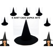 Samur Parti Siyah Cadı Şapkası Keçe Yetişkin Boy 6 Adet