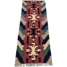 Zehra Abla Halı Yeni El Dokuma Pınarbaşı Kayseri Renkli Yün Mini Yolluk Kilim 6326 Renkli-60 x