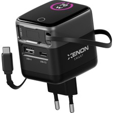 Hızlı Şarj Adaptörü | 70W Gan Usb-C & Usb-A Dahili Type-C Kablo Pd Pps Dijital Ekran X6413