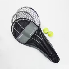 Yetişkin Tenis Seti, 2 Raket, 2 Top, Kılıf, Siyah