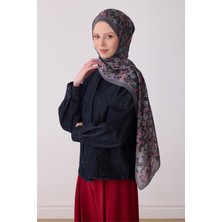 Belli Fresh Çiçek Desen Siyah Mürdüm Sanda Şal 3114 - 34